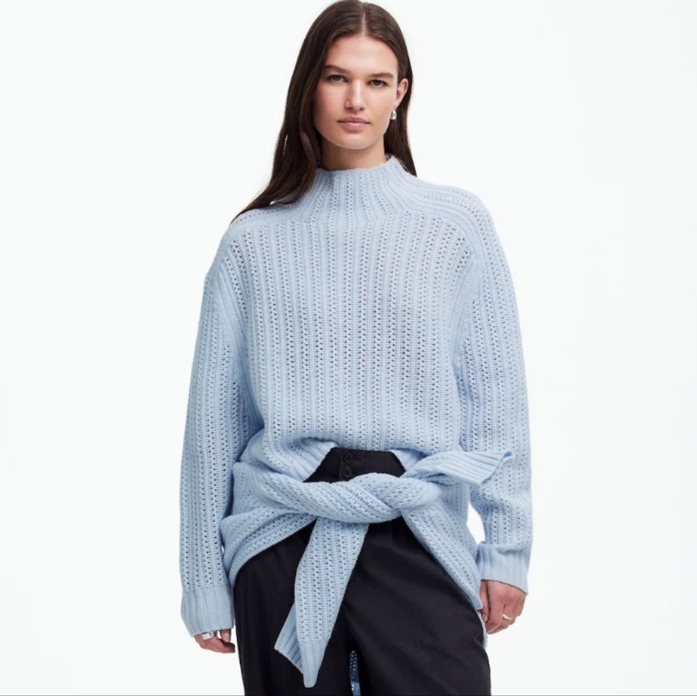 Madewell Pointelle-Stitch Mockneck Sweater -  Heather Pale Dawn - Picture 3 of 14